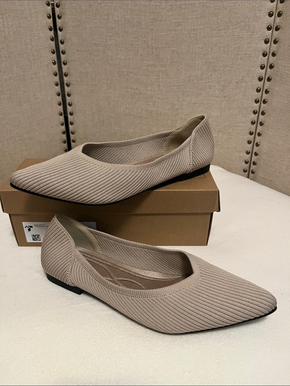 TINGRISE Women's Flats Shoes Pointed Toe Knit Ballet Comfortable size 8